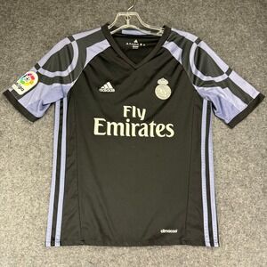 Adidas Real Madrid Black Soccer Jersey Youth M/M La Liga Fly Emirates ClimaCool